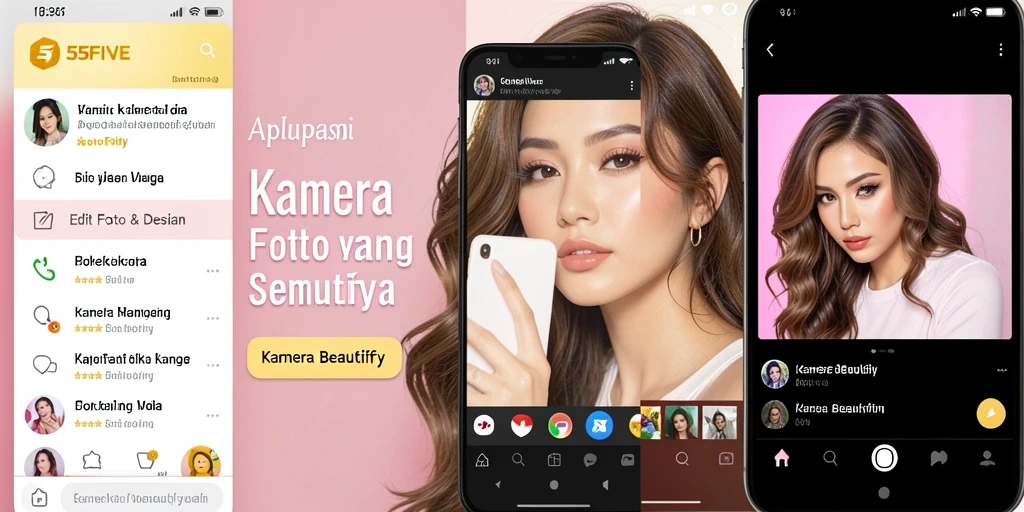 Screenshot aplikasi 55FIVE menampilkan fitur edit foto yang menarik.