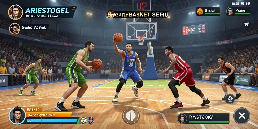 Screenshots gameplay ARIESTOGEL menampilkan aksi Basket yang penuh semangat.