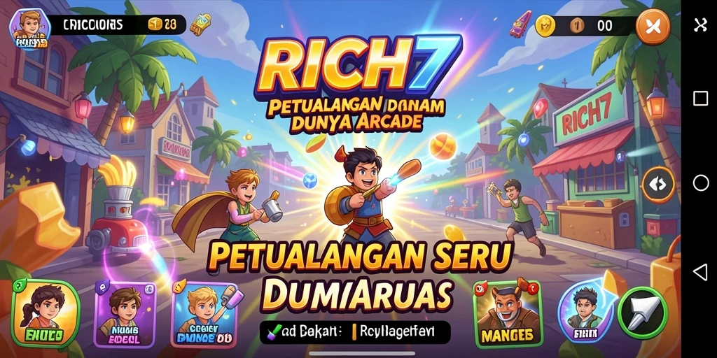 Tampilan antarmuka RICH7 saat bermain game Arcade yang seru.